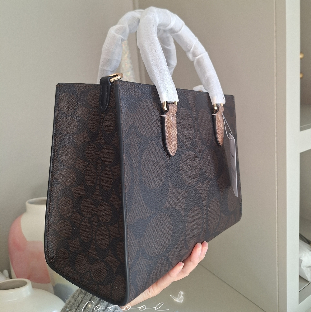 NWT!COACH MAGGIE SMALL TOTE BAG IN BLOCKED SIGNATURE CANVAS (COACH CY676) - Picture 4 of 10